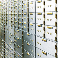 A room of silver safe deposit boxes